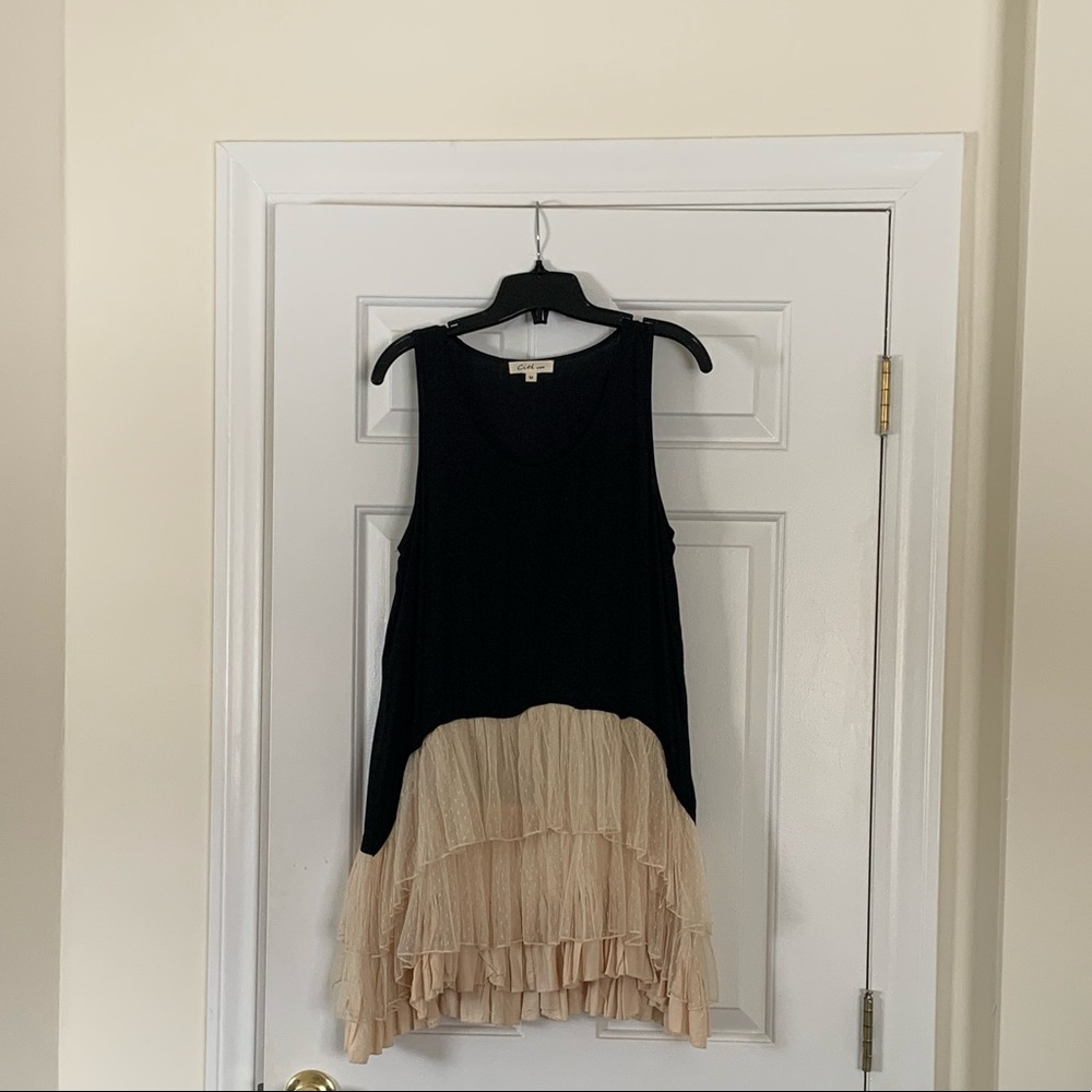 Sleeveless Black & Beige Tiered Mini Dress